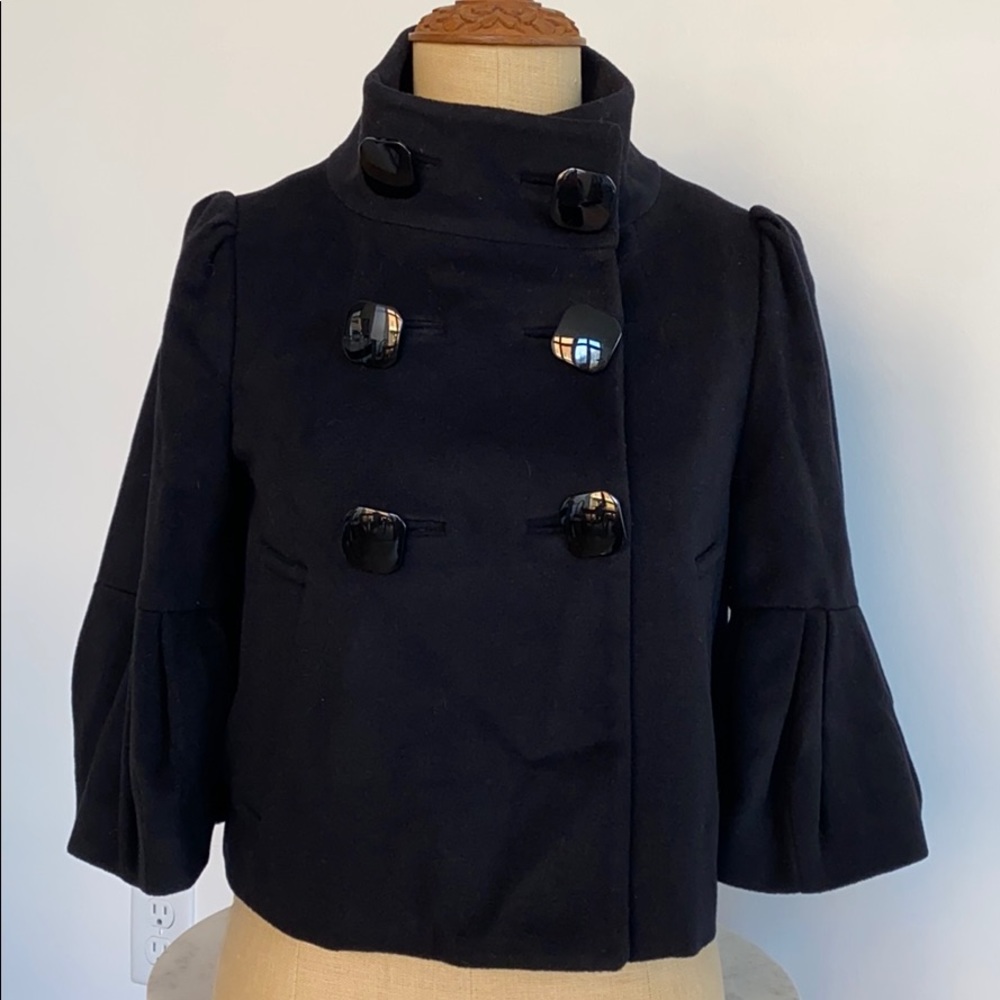 Hanii Y. Cropped Black Wool Cashmere Coat UK 40